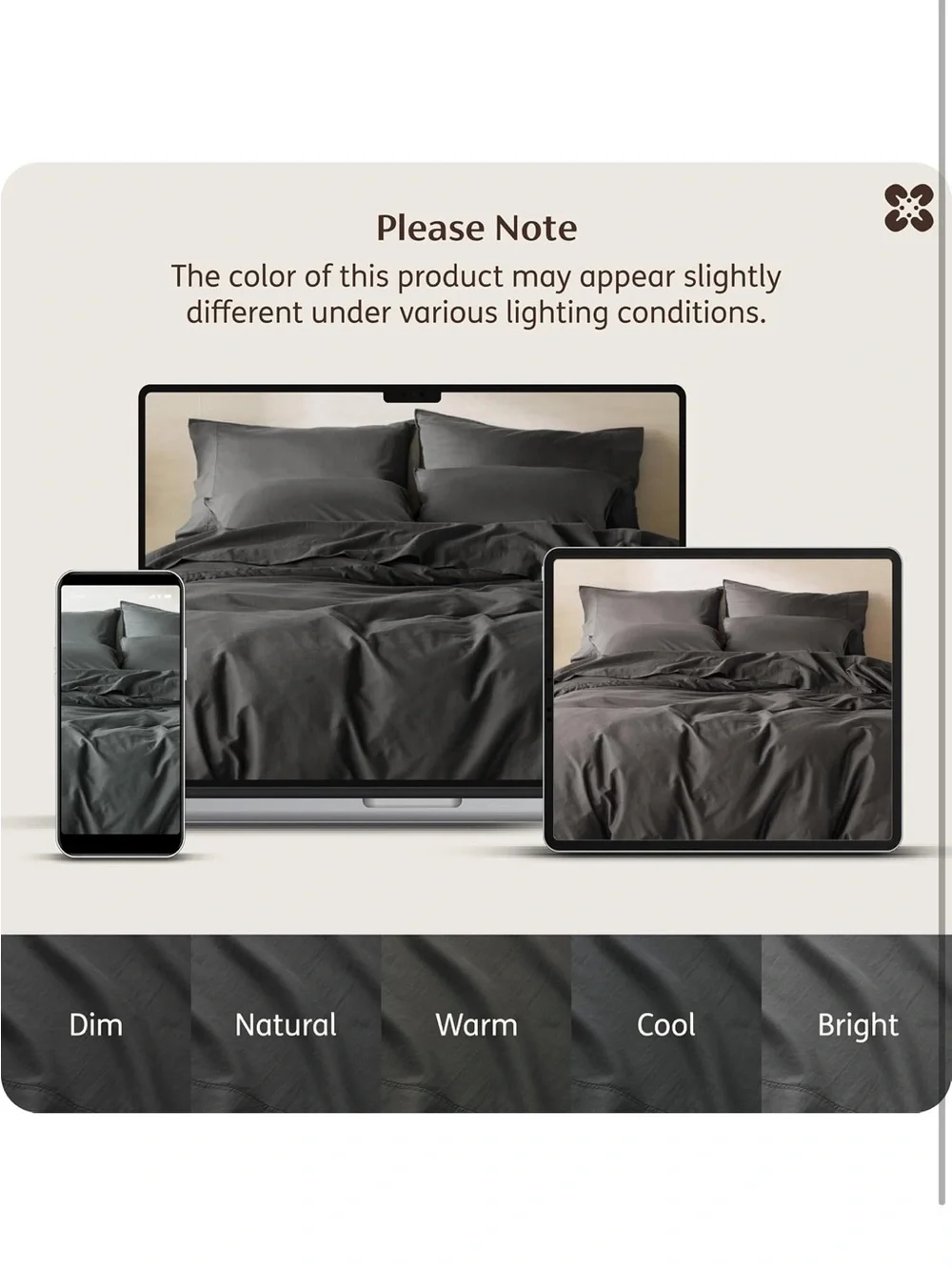 NEW Bedsure 100% Organic Cotton Duvet Cover Queen. GOTS Certified. Dark Grey